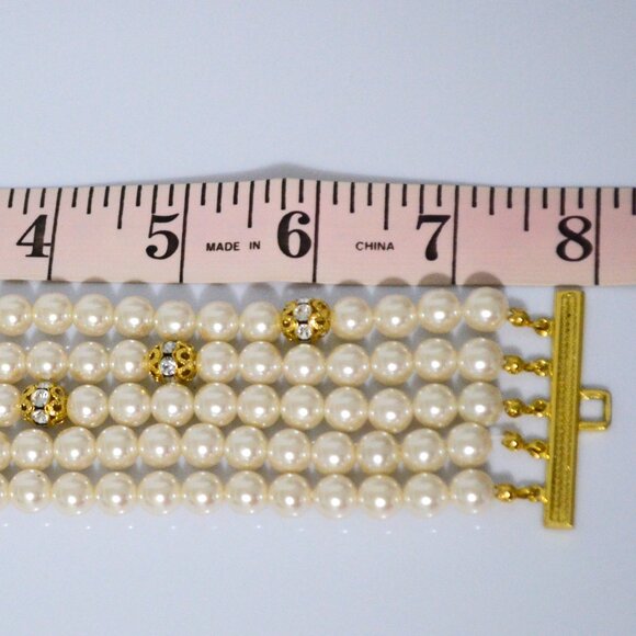 Vintage Fashion Bracelet Pearl and Crystal Beads Coquette Girl Boho Whimsy - Picture 3 of 3